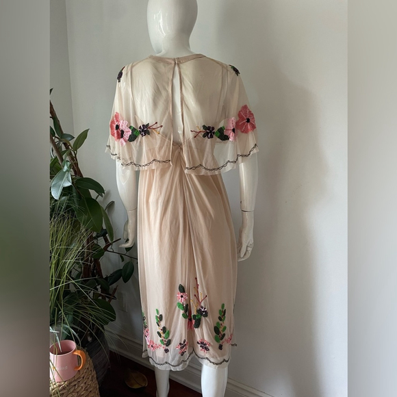 zara Floral Embroidered mesh beaded Dress - Picture 3 of 14